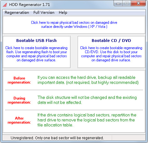  HDD Regenerator(Ӳ�̻����޸����ߣ� V1.71 Ӣ�İ�